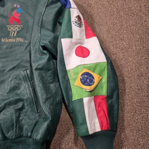 Vintage American Toons Olympics Leather Jacket XL 1996 Atlanta Embroidered Flags - Picture 5 of 10